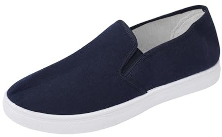 Women's Canvas Casual Shoes Flat Pumps Plimsolls Canvas Slip-On Sneakers Size 6 Dark Blue