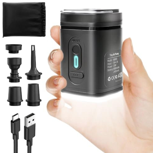 Elektrische Luftpumpe Akku, Luftmatratze Pumpe 2400mAh Wiederaufladbare, 3 in 1 Inflate und Deflate Mini Elektropumpe Akku mit USB, 5 Luftdüse für Aufblasbare Matratze, Sofa, Pool, Schlauchboot