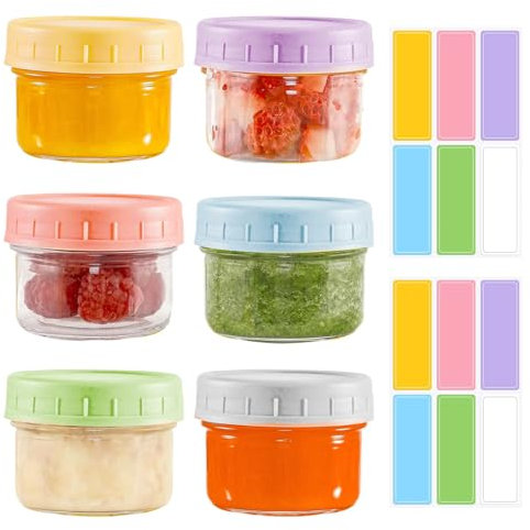 DYUEE Food Storage Containers with Airtight Lids, 6 Pack 120ml Small Containers with Stickers Reusable Sauce Containers for Infant & Toddler Food, Sauce