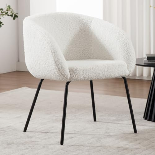 Ya-Home Sessel aus Kunstfell Polsterstuhl modern Loungesessel mit armlehne gepolsterter Einzelsessel mit metallbeinen für Schlafzimmer/Wohnzimmer/Schminktisch(weiß)
