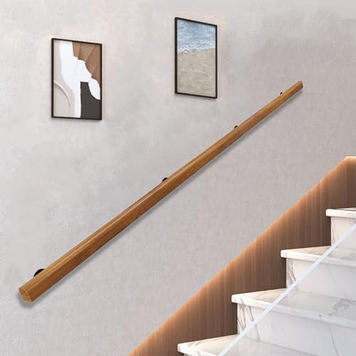 Wooden Staircase Handrail, Safe Indoor Wall Mounted Stairs Handrail, White Round Solid Wood Armrest with Stainless Steel Bracket, Suitable for Home Hospital Barrier Free Handrails (B, 50CM)