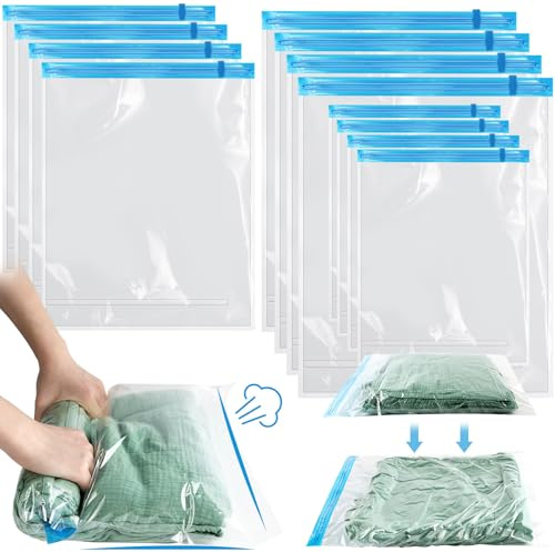AOOWU Vakuumbeutel Reise zum Rollen, 12 STK in 3 Größen Dicht Vacuum Bags, Wiederverwendbar Vakuumierbeutel zum Rollen für Reisen & Rucksack ((35 * 50, 40 * 60, 50 * 70 cm))