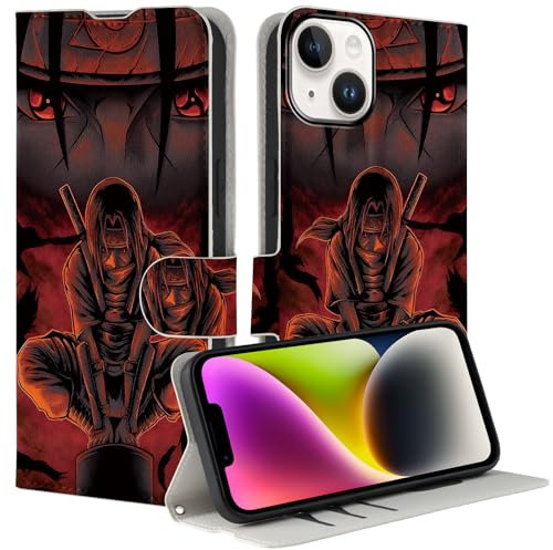 Yomyejisoo Handyhülle für iPhone XR Hülle 6.1'', Anime Naruto Itachi Muster Wallet Leder Kartenfach Magnet staubdicht Handytasche Klapphülle Case Cover Mit Ständer PU Leder Schutzhülle für Jungs