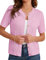 GRACE KARIN Women Basic Summer Cardigan Sweater Short Sleeve Cable Knit Open Front Button Up Cardigan Light Pink S