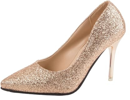 Women's High Heels Pumps Glitter Evening Shoes with Block Heel Women's Shoes Party Dress Shoes Wedding Shoes Elegant and Comfortable Costume Shoes Lace Shoes Stiletto Shoes