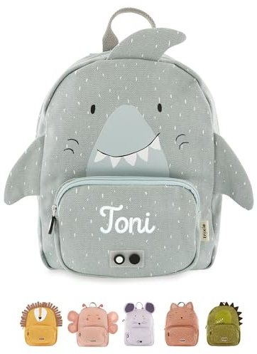 wunderwunsch TRIXIE Kindergartenrucksack, Rucksack für Sportunterricht Schule und Kindergarten, Hort und Krippe, wahlweise personalisiert mit deinem Wunschnamen (Hai, Klein (5,25 Liter))
