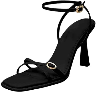 Sandales à talons hauts pour femme - Sandales en cuir avec sangle de cheville - Escarpins de fête pour femme - Chaussures à talons aiguilles à bride croisée - Escarpins à bout pointu - Sandales de