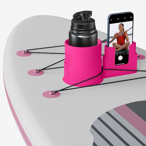 2 in 1 Paddleboard-Becherhalter Handyhalter Kajak-Getränkehalter Surfboard-Wasserflaschenhalter mit Stretch-Schockband für Outdoor-Angeln, Boote, Kajaks (Rosa)
