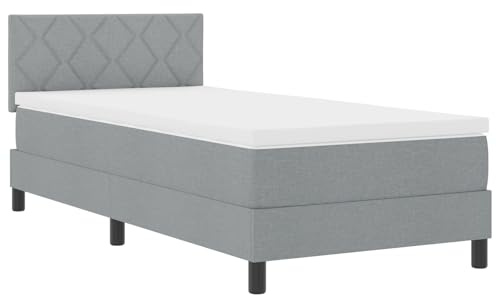 vidaXL Boxspringbett Mit Matratze Hellgrau 90X190 cm Stoff Haltbar Kompakt Elegant Bettwäsche Schlafzimmermöbel Schaumtopper Auflagen Topper