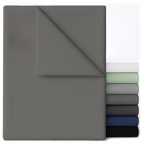 Dreamzie Bettlaken ohne Gummizug 170x260 Anthrazit - Flaches Mikrofaser Betttuch besonders weich für Einzelbett 80x190/90x190 - Oeko-Tex Zertifiziert