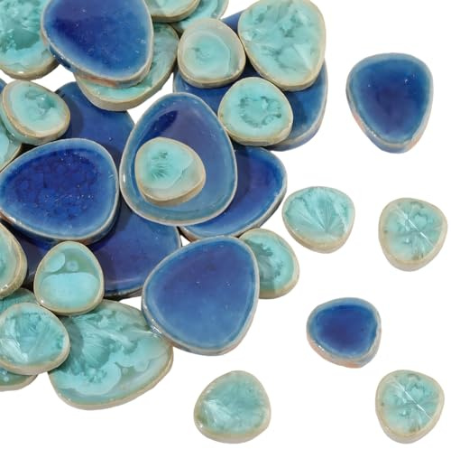 SOFPLATE 1 Box 200G 2 Colors Irregular Ceramic Mosaic Tiles Broken Ceramic Tile Bulk Blue Green Frost Random Shape Tiles Pieces for DIY Crafts Plates Flowerpots Vases Cups Home Decor Arts Supplies