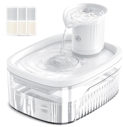 Jewyow Trinkbrunnen für Katze Kabellos, 2.5L Katzenbrunnen Kabellos mit Bewegungsmelder für Katzen/Hunde/Haustiere, 2200mAh Leise Pumpe, 2 Modus, 3 Filtermatten