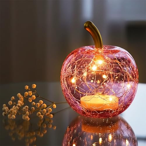 Spetebo LED Glas Disco Apfel 7 cm, rosa | Discokugel Optik, Timer-Funktion, Drahtlichterkette, Batteriebetrieben, Tisch Lampe