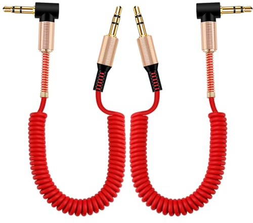 Leloco Aux Kabel 3.5mm Klinkenkabel 90 Grad Winkelstecker Auto Rot | 1,8m Federdraht, 3.5 Klinke auf Klinke, Alu-Gehäuse, für Kopfhörer, PC, PS4 & Lautsprecher. Verhindert Kabelbruch.