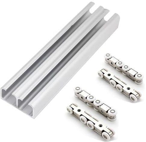Kit para puertas correderas 2 4 6 7 9 10 11 Kit De Herrajes Corredizos De Doble Riel Para Puerta De Granero De 13 Pies, Reemplazo De Riel De Puerta De Armario(1m/3.2ft)
