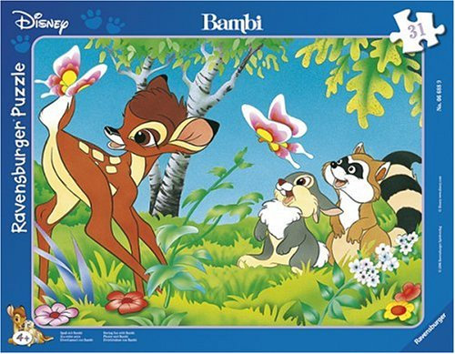 Ravensburger - Holzpuzzle 'Spa mit Bambi', 31 Teile, ab 4 Jahren, 1 Set, 31 Stücke, 32,5 x 24,5 cm, Klassisch, Jigsaw, Puzzle, Rätsel, Film, Holz, Anfänger, Tabletop