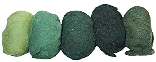 Rayher Hobby Rayher Reine Schurwolle, meliert, Vlies, 5 Farben á 20 g, (gesamt 100 g), Grüntöne, 100% Wolle zum Filzen, Märchenwolle, Filzwolle, 5363700, Grün-töne