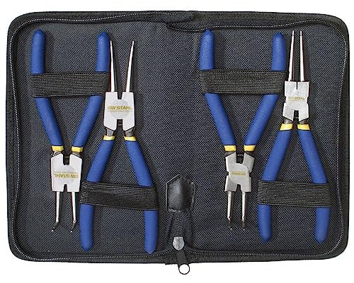 SW-Stahl 41410L Sicherungsringzangensatz, 175 mm, 4-teilig I Seegeringzangen Set mit Aufbewahrungstasche I Zangen für Sicherungsringe innen außen I Allgemeine Werkstatt- und Heimwerkerprojekte