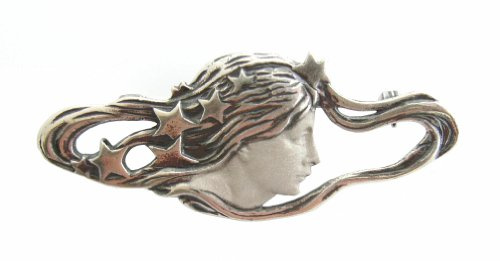 Brosche Frauenkopf 925 Silber Stil Alphonse Mucha