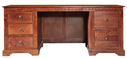 MASSIVMOEBEL24.DE Oxford Schreibtisch Akazie 180x80x74, Farbe:Dunkelbraun lackiert, Größe:180x80x74 cm (BxTxH)