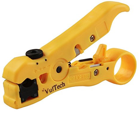 VulTech SN21012 Spelacavi Universale | Per Cavi Coassiali (RG6/RG59) e Ethernet (RJ45) | Pinza Leggera con Maniglie Antiscivolo per Taglio Preciso