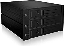 ICY BOX Wechselrahmen Backplane für Festplatten, 3x 3,5 Zoll in 2x 5,25 Zoll Schacht, SATA, Lüfter, Metall, Schwarz