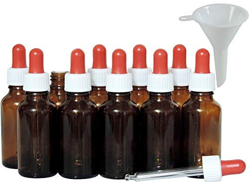 Viva-Haushaltswaren Gabriele Hesse e.K. 10 Pipettenflaschen Apothekerflaschen in Braunglas 30 ml inkl. Pipetten (rot-weiß)