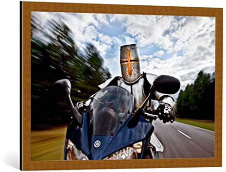 kunst für alle Bild mit Bilder-Rahmen: Christophe Kiciak Knight Rider - dekorativer Kunstdruck, hochwertig gerahmt, 90x60 cm, Kupfer gebürstet