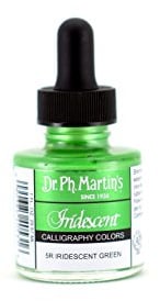 Dr. Ph. Martin's Iridescent Calligraphy Color (5R) Ink Bottle, 1.0 oz, Iridescent Green, 1 Bottle