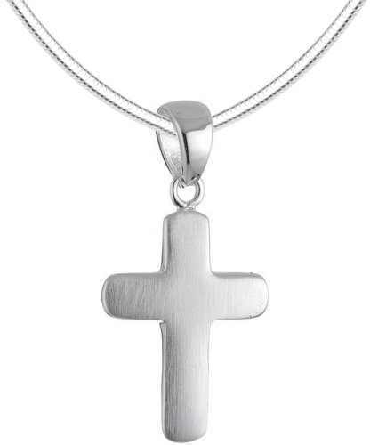 Vinani Damen Kette mit Anhänger - kleines Kreuz mattiert - Schlangenkette 45 cm aus Italien - 925 Sterling Silber für Frauen AKD-S45