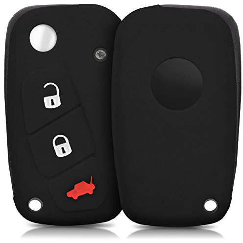 kwmobile Key Cover Compatible with Fiat Lancia 3 Button Car Key - Soft Silicone Car Key Fob Holder Protector Case - Black
