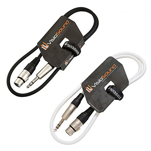 VisioSound 2 x Female XLR to 6.35mm Stereo Jack Lead/Balanced Signal Patch Cable / 2 Pack 1m Black/White