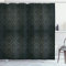 ABAKUHAUS Damast Duschvorhang, Damast-Motive, Stoffliches Gewebe Badezimmerdekorationsset mit Haken, 175 x 200 cm, Schwarz Grau