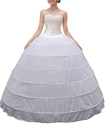 Damen-Unterrock mit Reifrock in A-Linie, 6 Reifen, langer Unterrock für Hochzeit, Brautkleid, Ballkleid