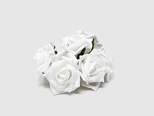 AFS 6 Head Foam Rose Bud Bunch 5cm Artificial Flower Wedding Bouquet Centrepiece (White)