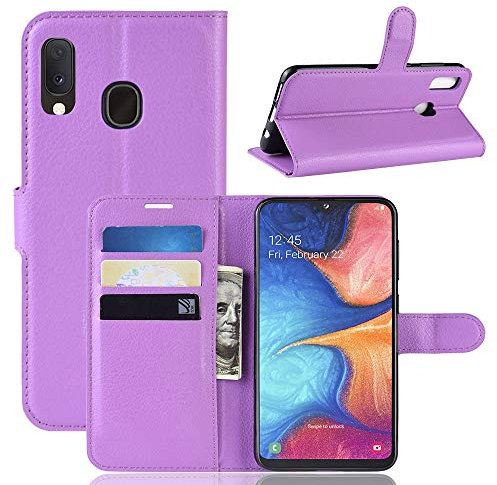 Fertuo Samsung Galaxy A20e Hülle, Handyhülle Leder Flip Case Tasche mit Standfunktion, Kartenfach, Magnetschnalle, Silikon Bumper Bookstyle Schutzhülle Wallet Cover für Samsung Galaxy A20e, Lila