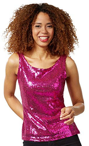 dressforfun 901014 Vestito Donna, Top in Paillettes con Spalline, Discoteca Carnevale Festa -Modelli Differenti (M | Rosa |No. 303767)