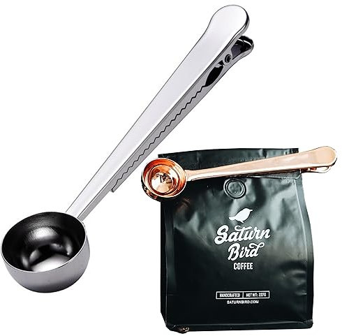 MINGZE Cuillère Doseuse à Café Avec Clip Acier Inoxydable, CuillèRe à Café 2 En 1 Long Manche, CuillèRe à Mesurer Pour En Grains Thé Poudre De ProtéIne, Cuillere Doseuse (Argent)