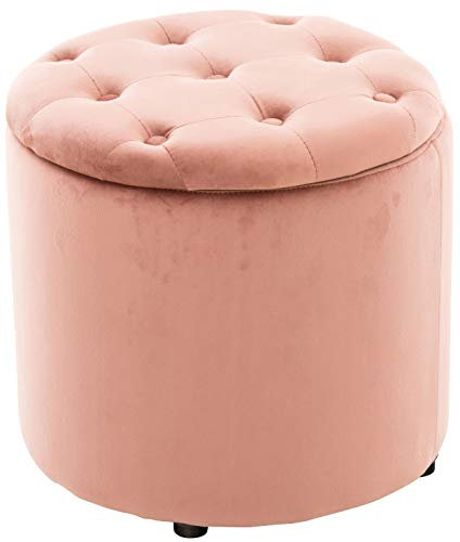 CLP Sitzhocker Pantin Samt I Polsterhocker Mit Stauraum I Gesteppter Hocker Mit Zierknöpfen I Runder Hocker Gepolstert, Farbe:pink