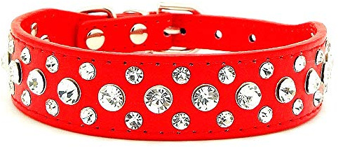 Bling Rhinestone PU Leather Crystal Diamond Pet Dog Cat Puppy Collar S M L XL，Red：Small