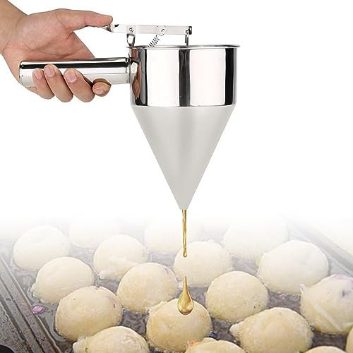 Baverta Entonnoir à Piston en Acier Inoxydable,Distributeur de Pâte à Crêpes Entonnoir à Piston avec Support pour Cuisson de Gaufres, Crêpes, Cupcakes