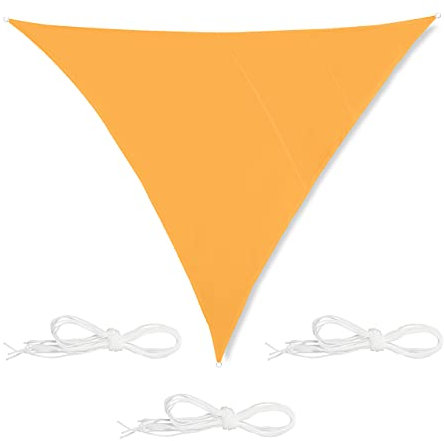 relaxdays Voile d’ombrage Triangle, imperméable, Anti-UV, tendeurs, terrasse, Balcon, 5 x 5 x 5 m, Jaune
