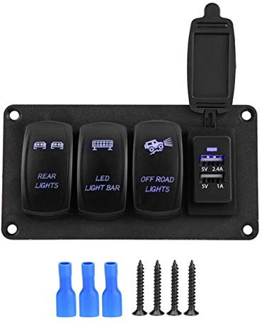 Yctze Pannello interruttori luci Fuoristrada Interruttore Interruttore Dual Light 12/24V 3 Interruttori + FARI Posteriori/Barra LUCI A LED off-Road 3.4A Caricabatteria da Auto Doppio Luminosa Fuori