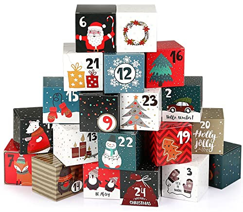 Naler 24 Calendario de Adviento Mini Cajas de Regalo de Dulces Navideños Caja de Papel Navidad para Decoración de Árbol de Navidad