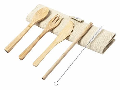 ANTEVIA Matériaux - Set de 3 Couverts Voyage en Bois et Une Paille avec Tige Nettoyage + étui Rangement | Plus 10 MODÈLES Lunch Box Transportable Table (Corpax)