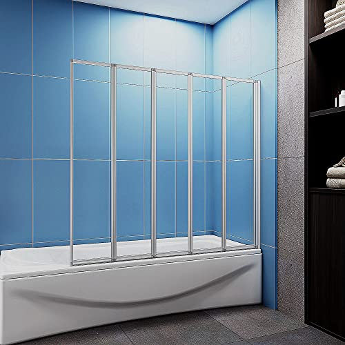 Aica Sanitär 120x140cm Badewannenaufsatz Badewannenfaltwand Duschwand Duschabtrennung 5-teilig