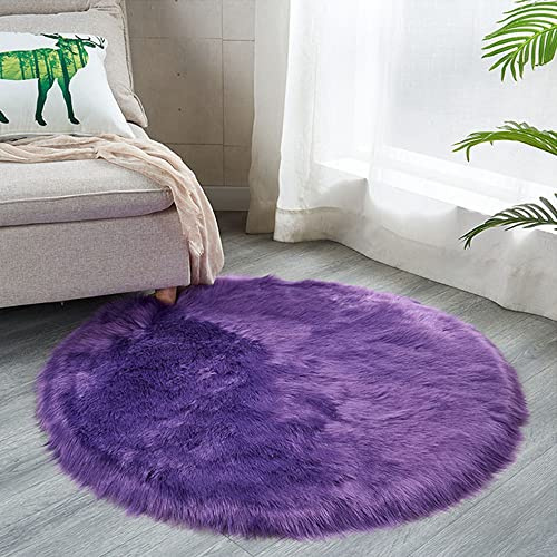 warmsile Faux Lammfell Schaffell Teppich Kunstfell Dekofell in Super weich Lammfellimitat Teppich Longhair Fell Optik Nachahmung Wolle Bettvorleger Sofa Matte,Lila,60 cm Round