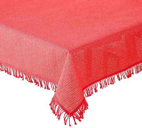 Gartentischdecke Tischdecke Weichschaummaterial mit Fransen rutschfest wetterfest 7 Farben und Größen Rot 130x220 cm eckig