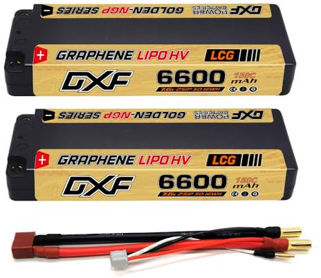 DXF 2 confezioni 2s batteria Lipo, potente per modelli di veicoli - 2s Lipo 7.6v, 6600mah, 150c, connettore Deans/T da 5.0mm adatto per modelli 1/8 e 1/10 Losi,altro, gli appassionati di Lipo 2s