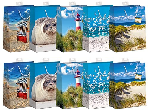 Geschenktaschen 10 Stück edle Geschenktüten Papier Tragetasche DIN A4 Geschenkbeutel mit farbiger Kordel und Namenskarte Skorpion Papeterie Größe: Large 26x32x12cm